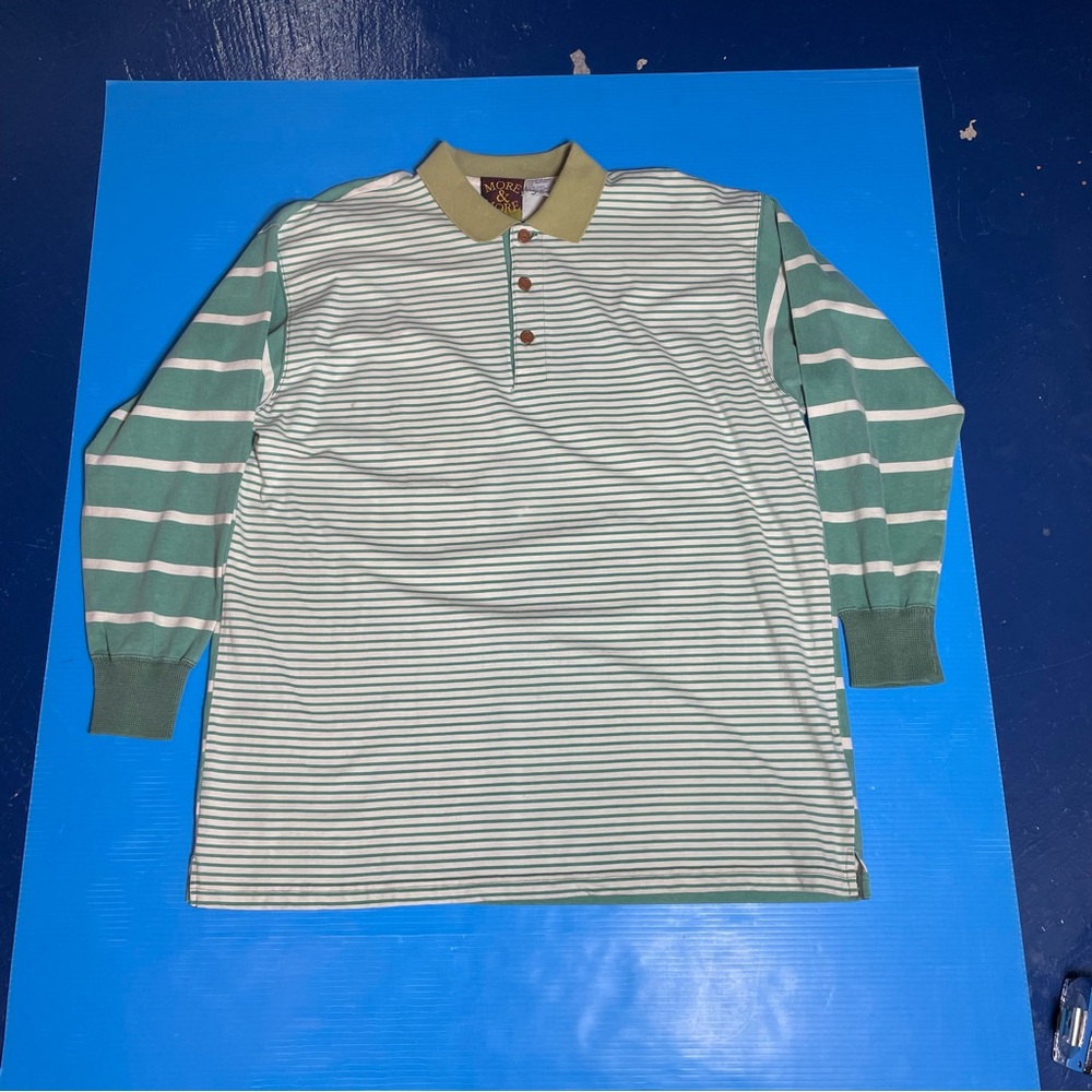 Men's Long-Sleeve Green Striped Polo with Olive Collar